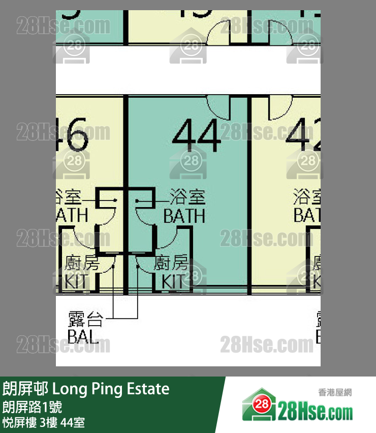朗屏邨 悅屏樓3樓 44室 平面圖
