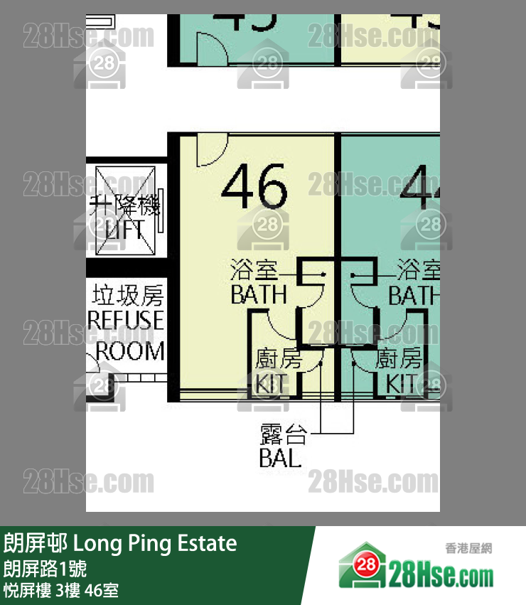 朗屏邨 悅屏樓3樓 46室 平面圖