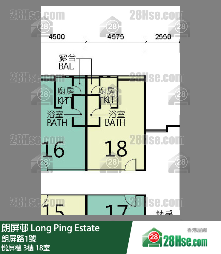 朗屏邨 悅屏樓 3樓 18室 平面圖