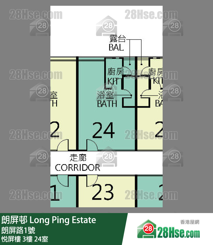朗屏邨 悅屏樓 3樓 24室 平面圖