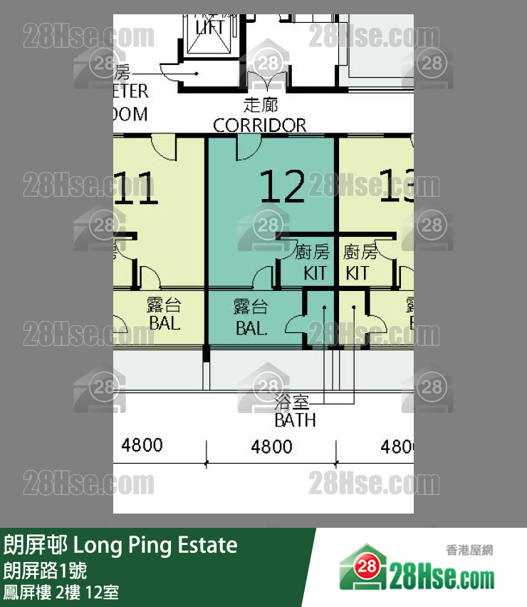 朗屏邨 鳳屏樓2樓 12室 平面圖