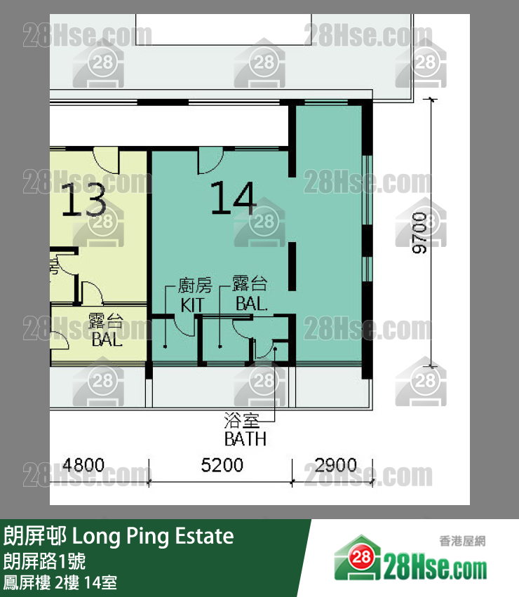 朗屏邨 鳳屏樓2樓 14室 平面圖