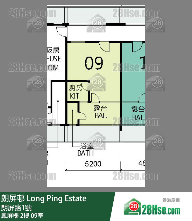 朗屏邨 鳳屏樓2樓 09室 平面圖