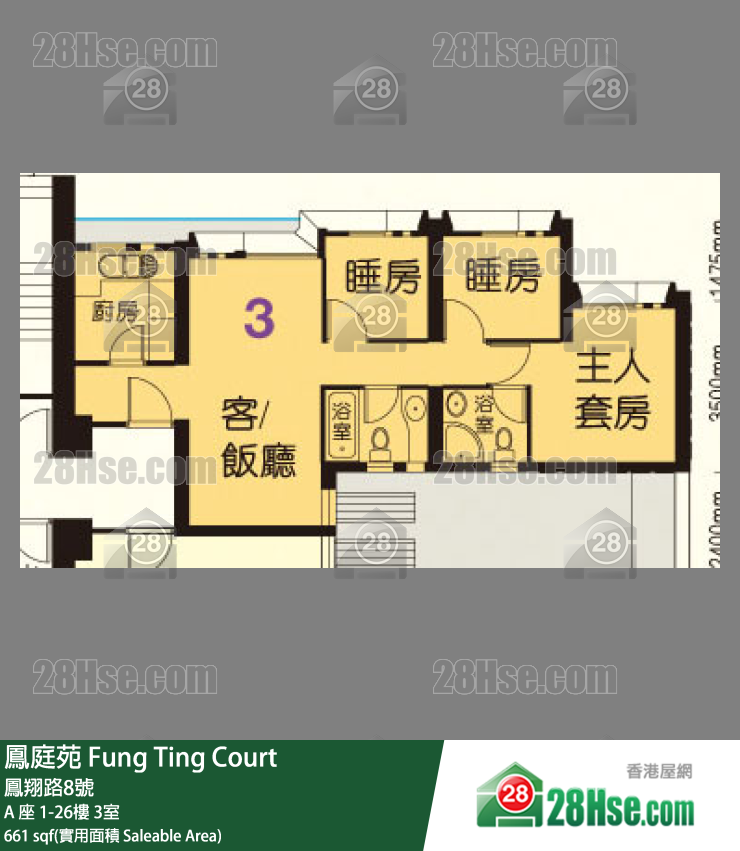 凤庭苑 A 座12楼 3室 平面图