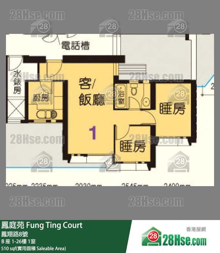 凤庭苑 B 座17楼 1室 平面图