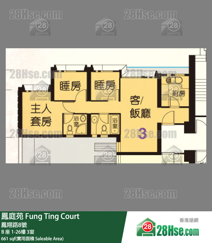 凤庭苑 B 座20楼 3室 平面图