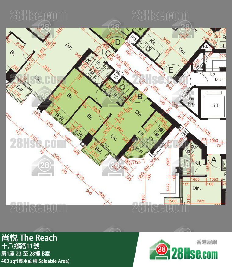 尚悅 第1座 28樓 B室 平面圖