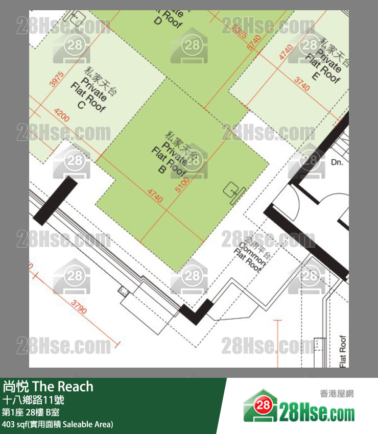 尚悅 第1座 28樓 B室 平面圖