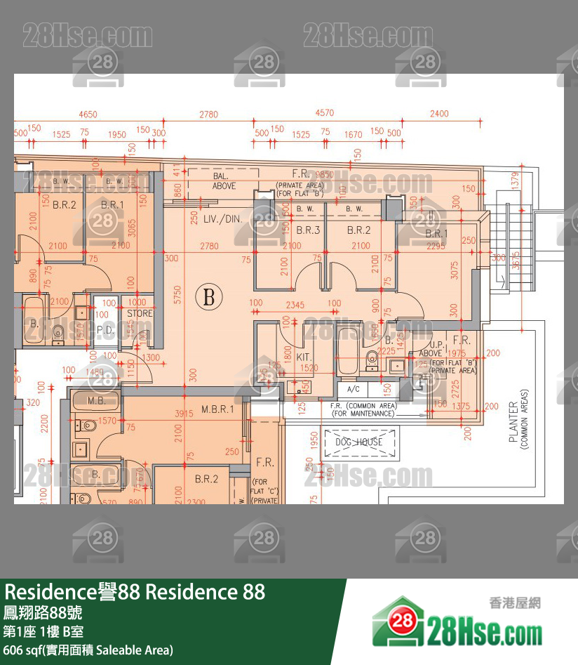 Residence譽88 第1座1樓 B室 平面圖