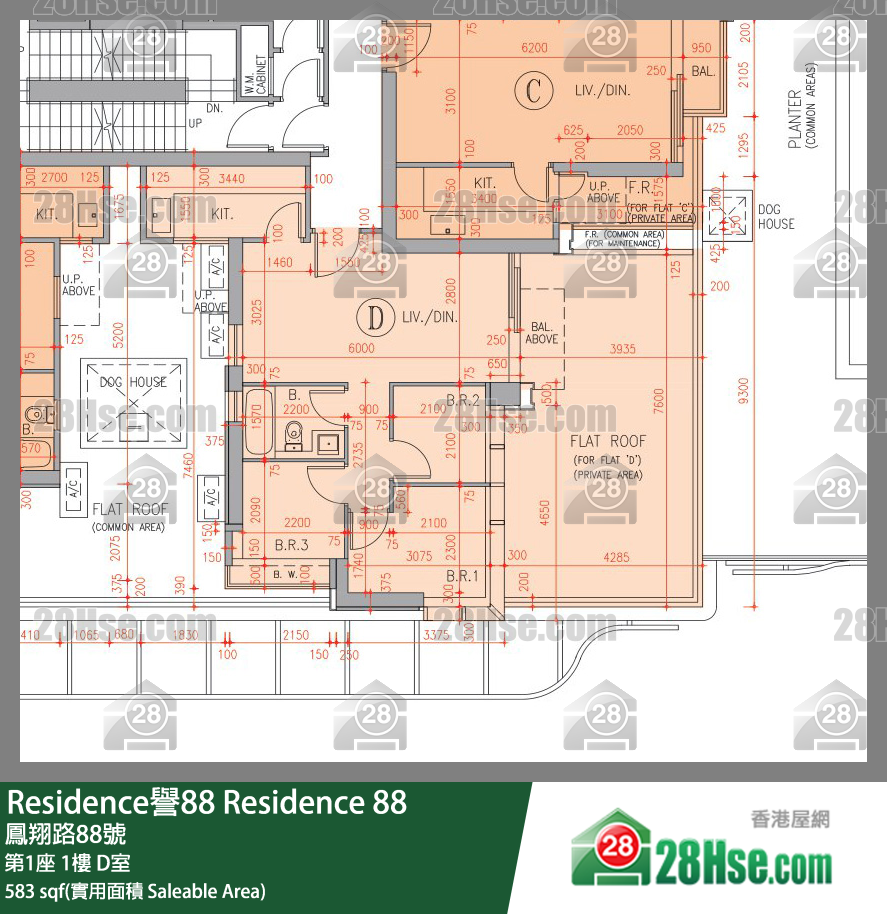 Residence誉88 第1座1楼 D室 平面图