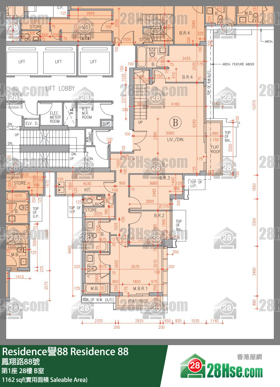 Residence譽88 第1座28樓 B室 平面圖