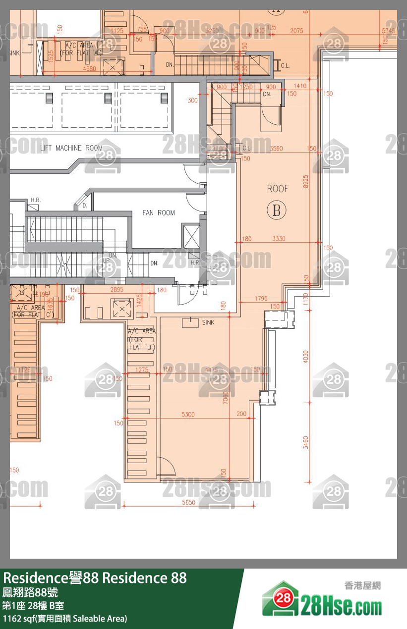 Residence譽88 第1座28樓 B室 平面圖