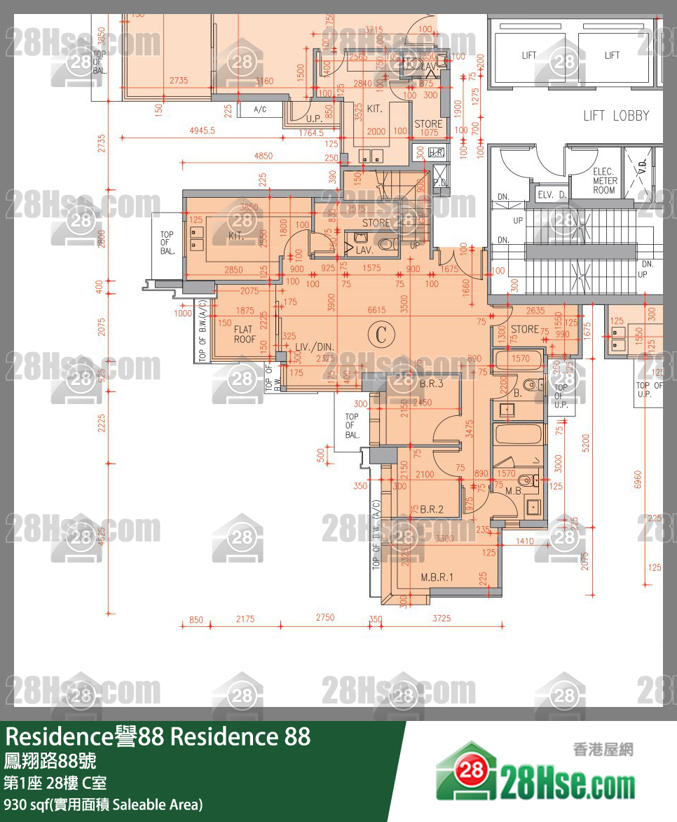 Residence譽88 第1座 28樓 C室 平面圖