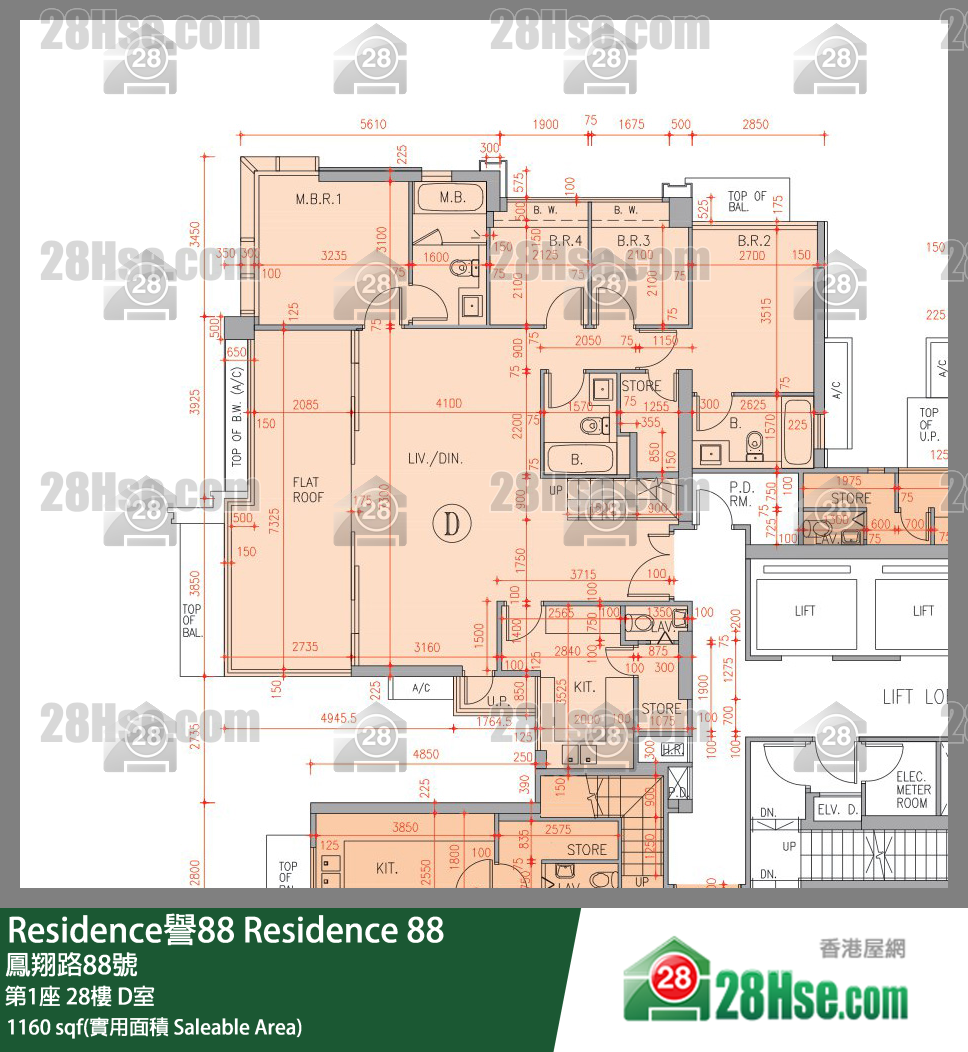 Residence譽88 第1座28樓 D室 平面圖