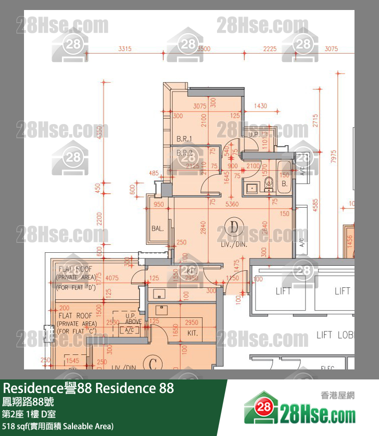 Residence譽88 第2座 1樓 D室 平面圖