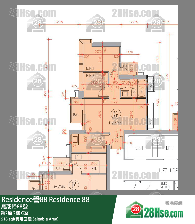 Residence譽88 第2座 2樓 G室 平面圖