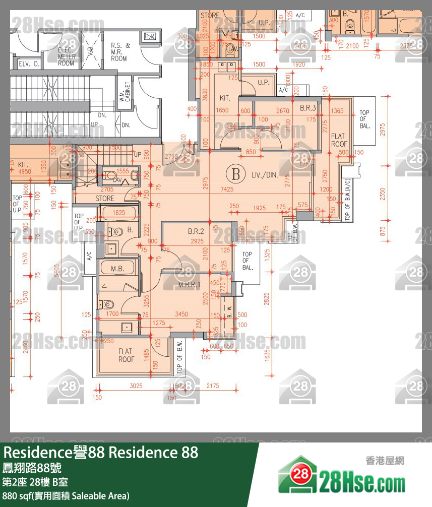 Residence譽88 第2座28樓 B室 平面圖