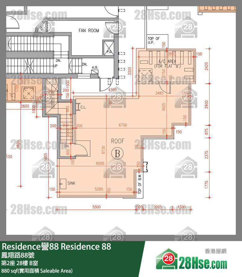 Residence譽88 第2座28樓 B室 平面圖