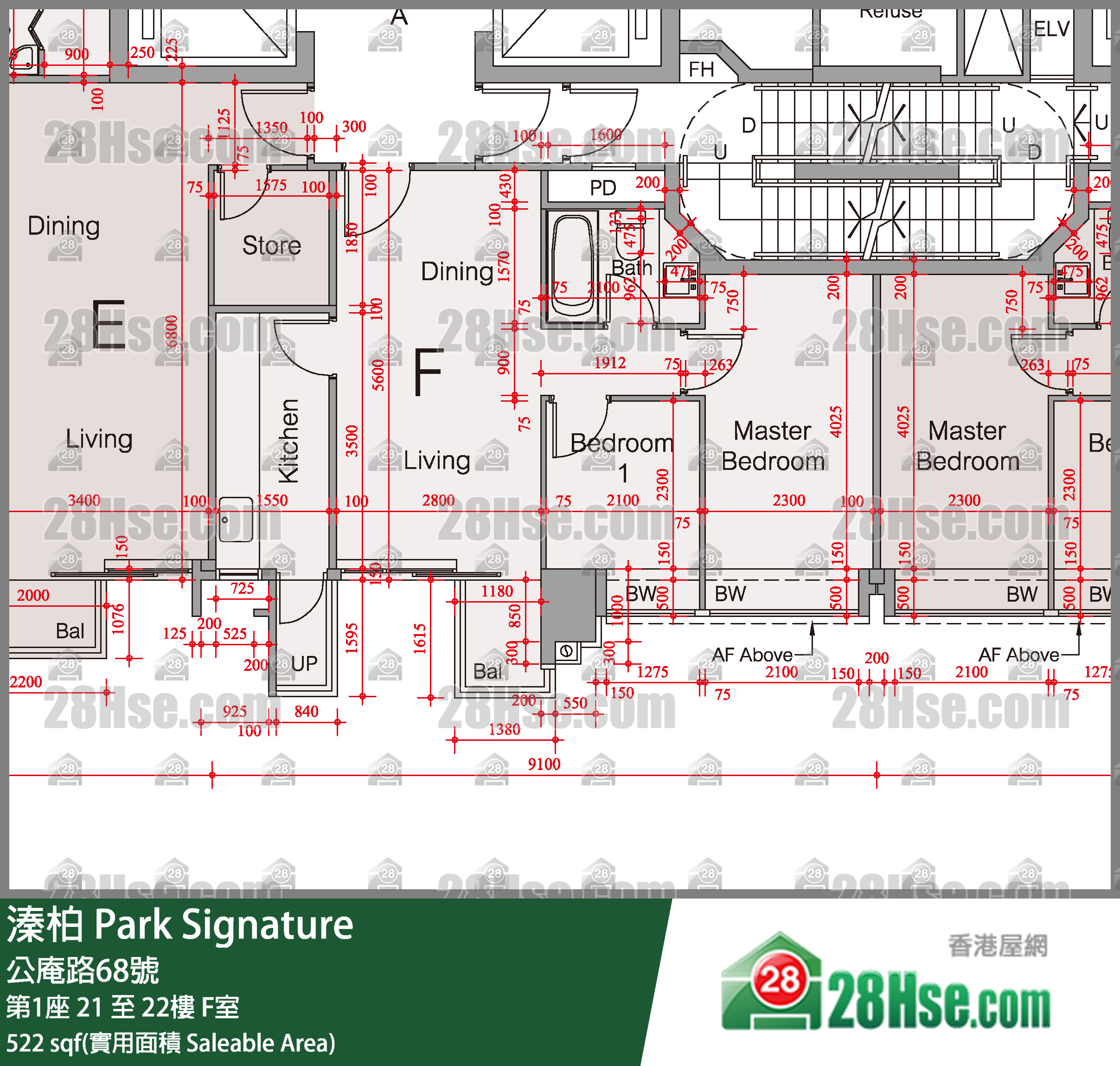 溱柏 第1座21樓 F室 平面圖