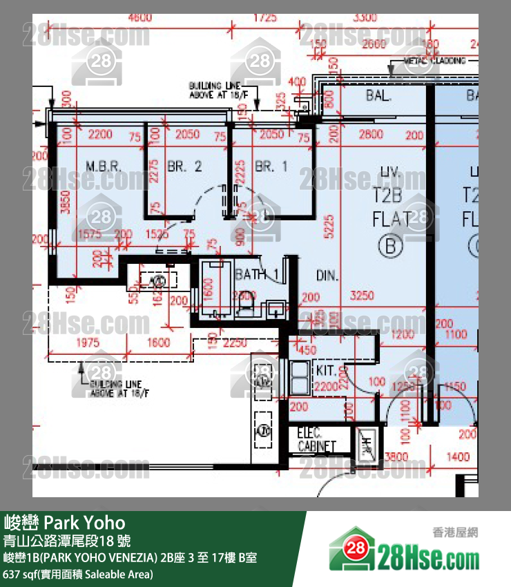 峻巒 峻巒1B(PARK YOHO VENEZIA)2B座3樓 B室 平面圖
