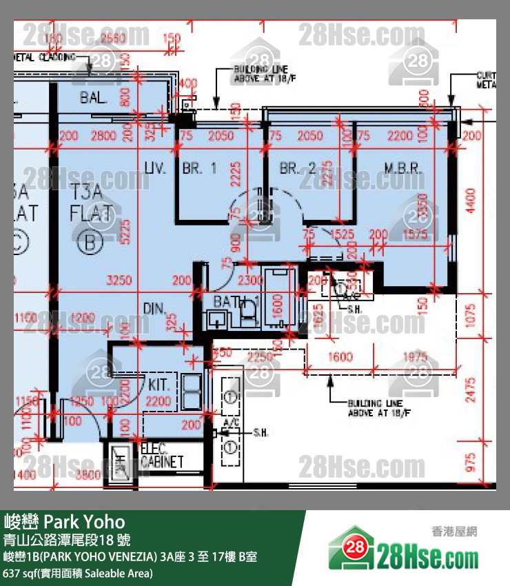 峻巒 峻巒1B(PARK YOHO VENEZIA)3A座12樓 B室 平面圖