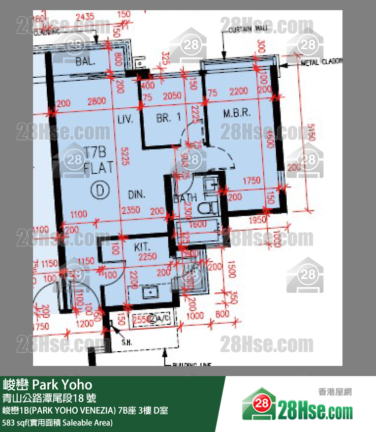 峻巒 峻巒1B(PARK YOHO VENEZIA) 7B座 3樓 D室 平面圖