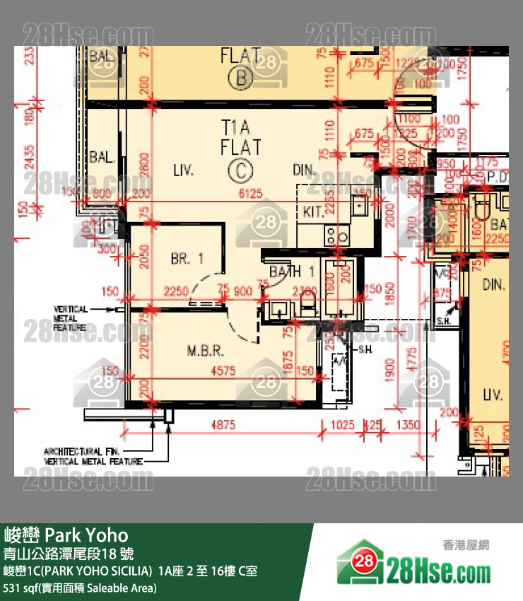 峻巒 峻巒1C(PARK YOHO SICILIA) 1A座2樓 C室 平面圖