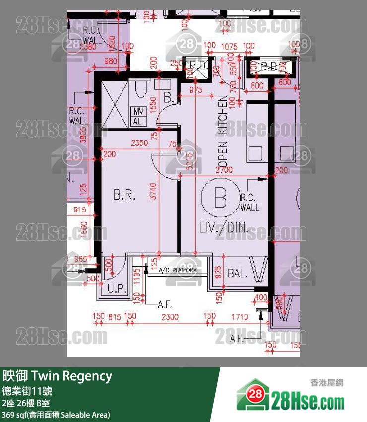 映御 2座 26楼 B室 平面图