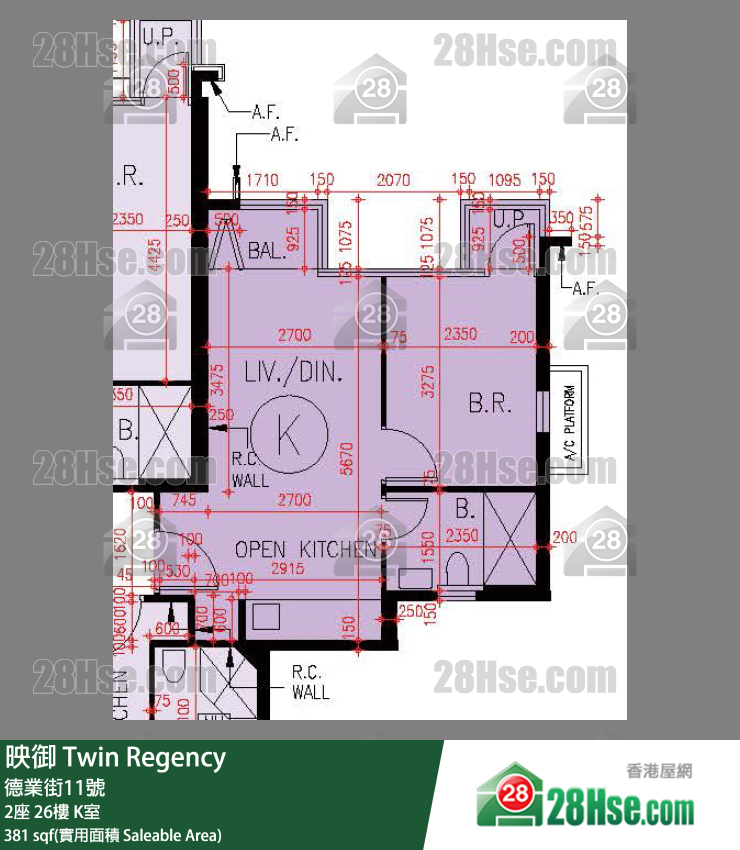 映御 2座 26樓 K室 平面圖