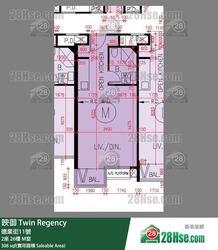 映御 2座 26楼 M室 平面图