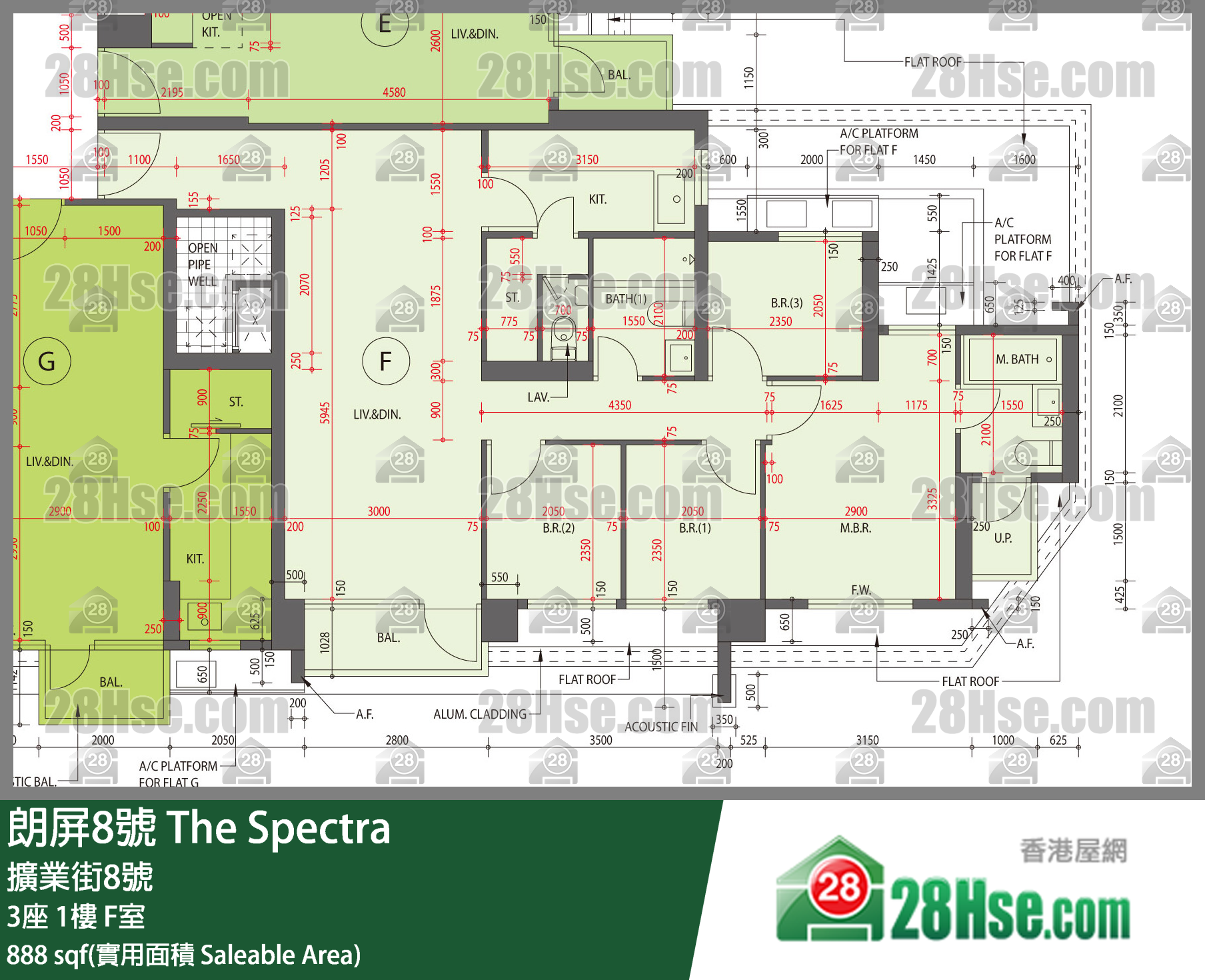 朗屏8號 3座 1樓 F室 平面圖