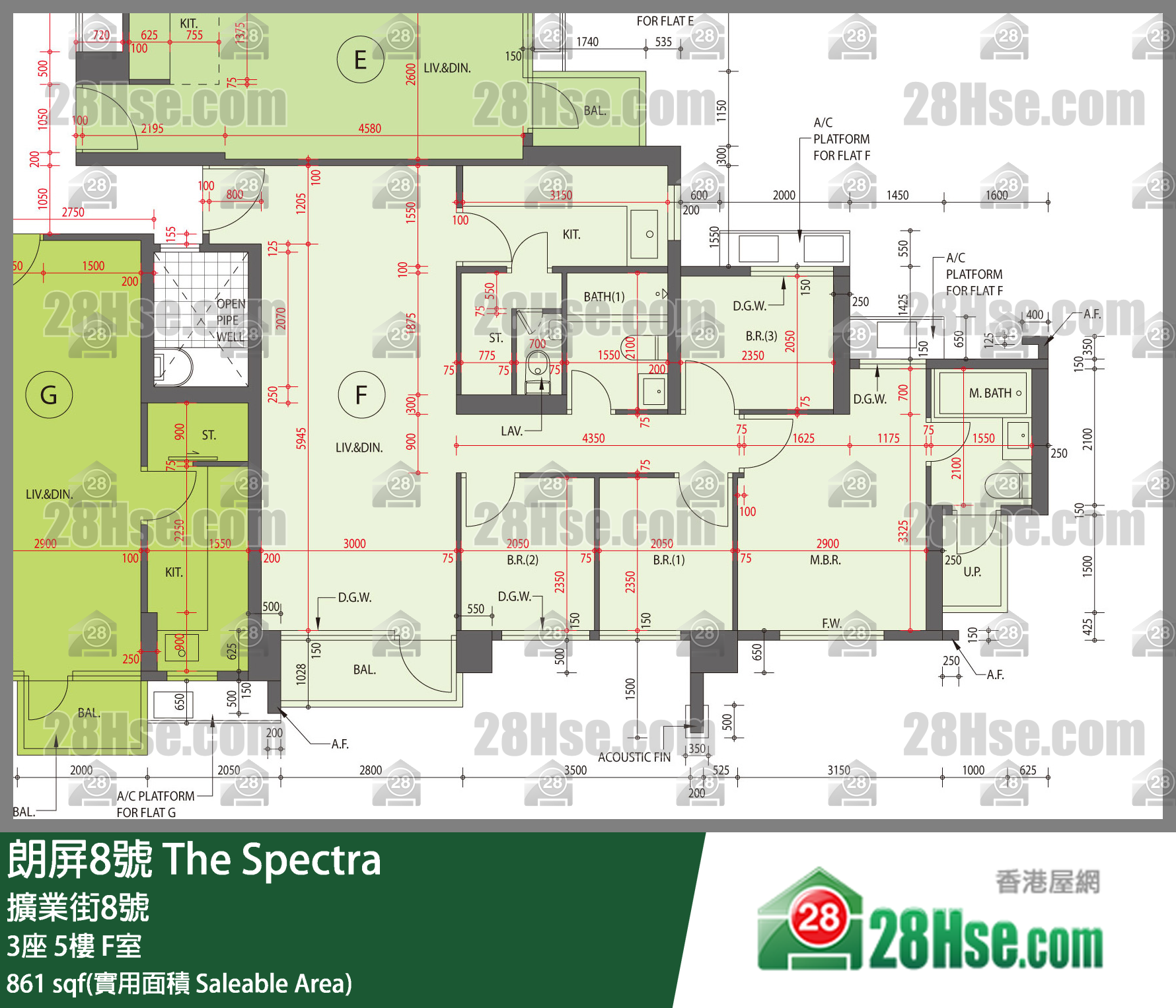 朗屏8號 3座 5樓 F室 平面圖