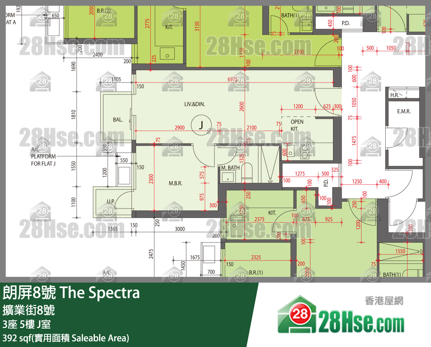 朗屏8號 3座5樓 J室 平面圖