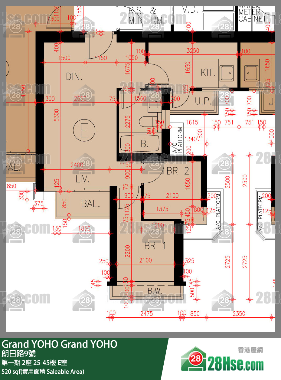 Grand YOHO 单位平面图(由 28Hse 提供) Grand YOHO 单位平面图(由 28Hse 提供)
