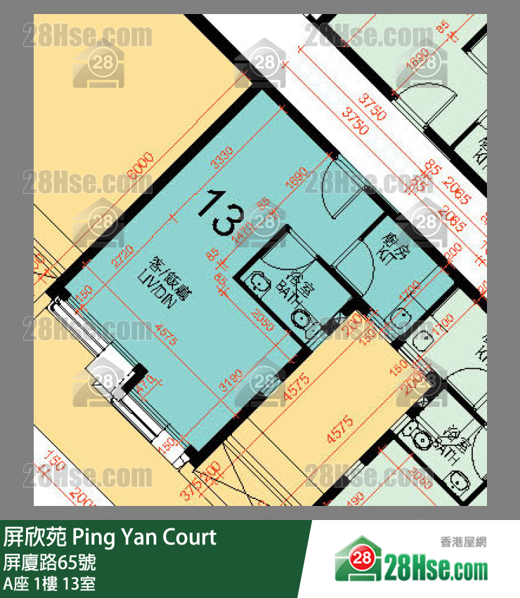 屏欣苑 A座 1樓 13室 平面圖