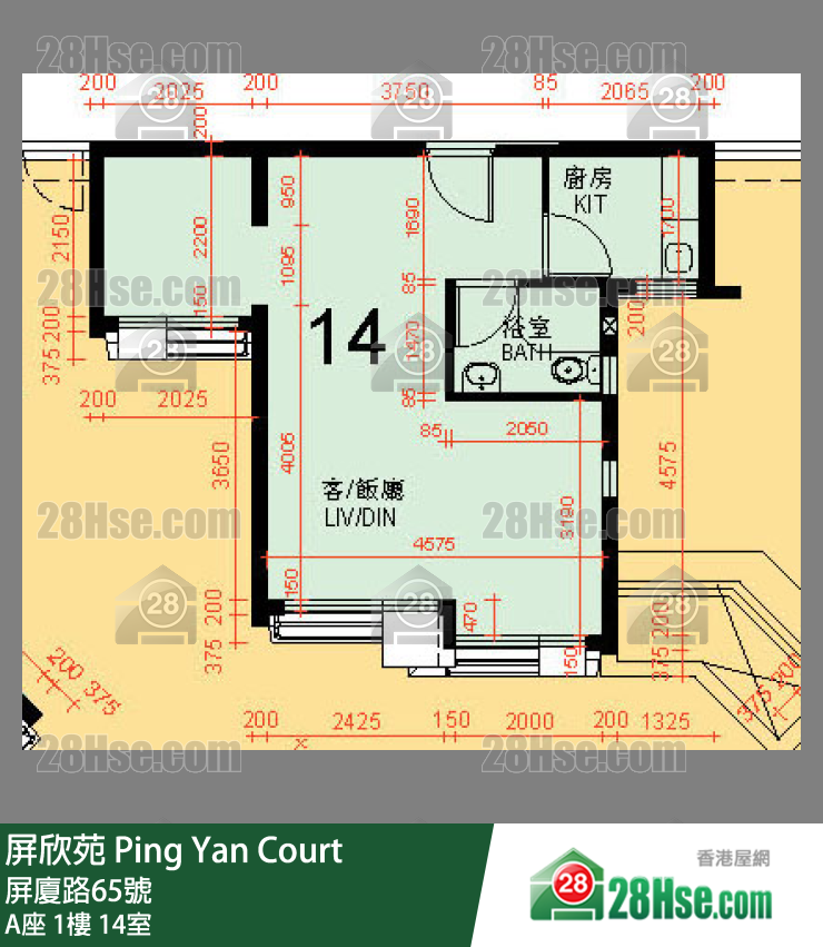 屏欣苑 A座 1樓 14室 平面圖