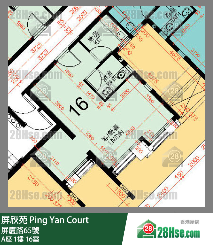 屏欣苑 A座 1樓 16室 平面圖