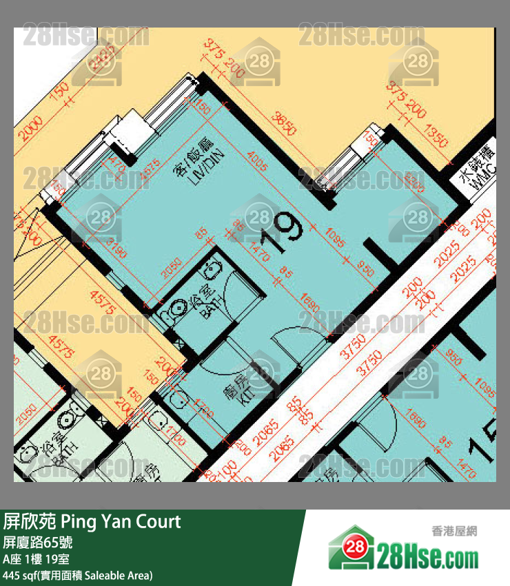 屏欣苑 A座 1樓 19室 平面圖