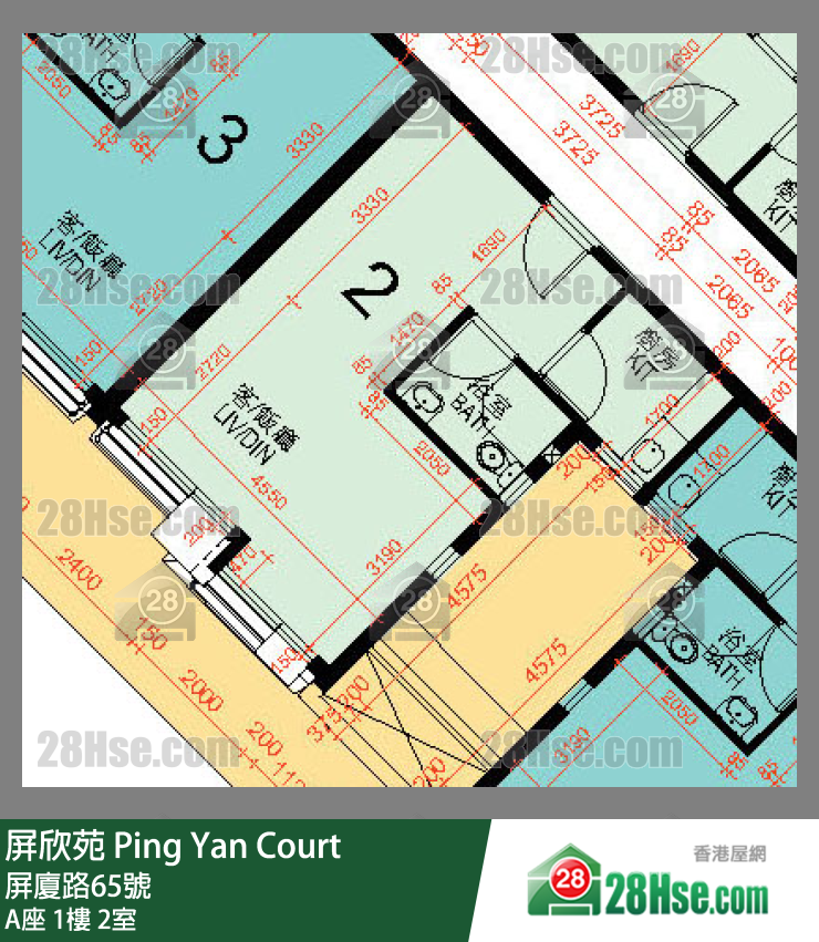 屏欣苑 A座 1樓 2室 平面圖