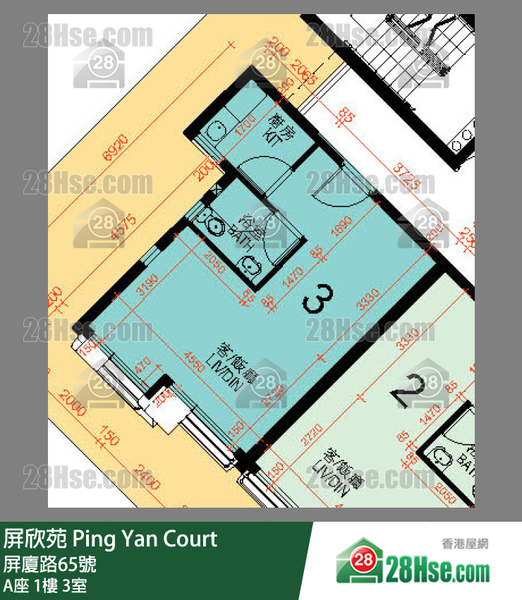 屏欣苑 A座 1樓 3室 平面圖