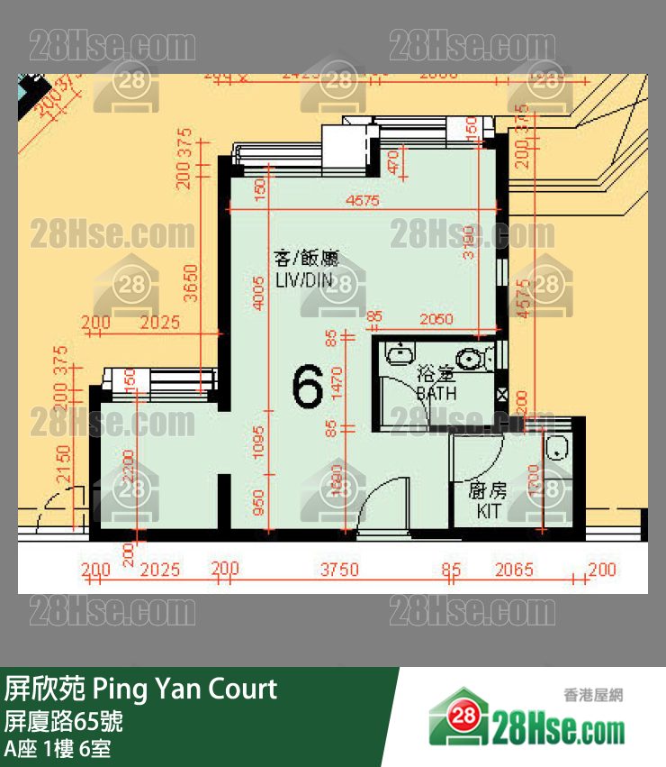 屏欣苑 A座 1樓 6室 平面圖