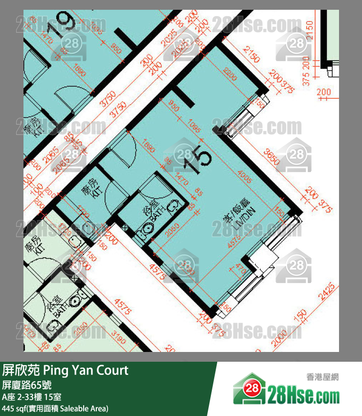 屏欣苑 A座 25樓 15室 平面圖
