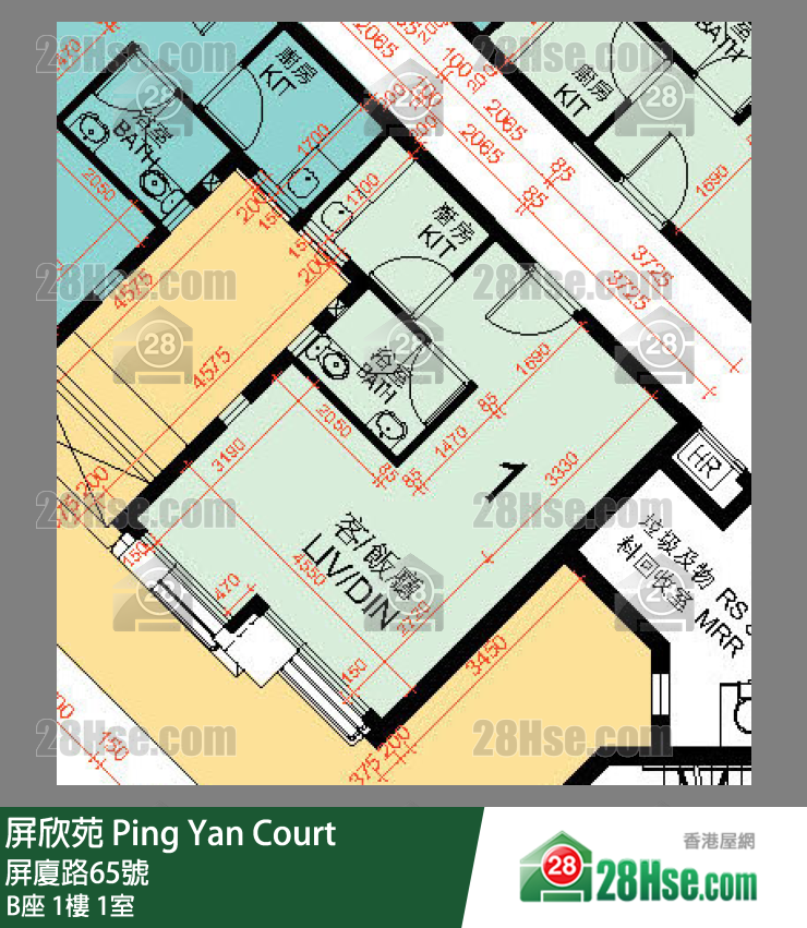 屏欣苑 B座 1樓 1室 平面圖