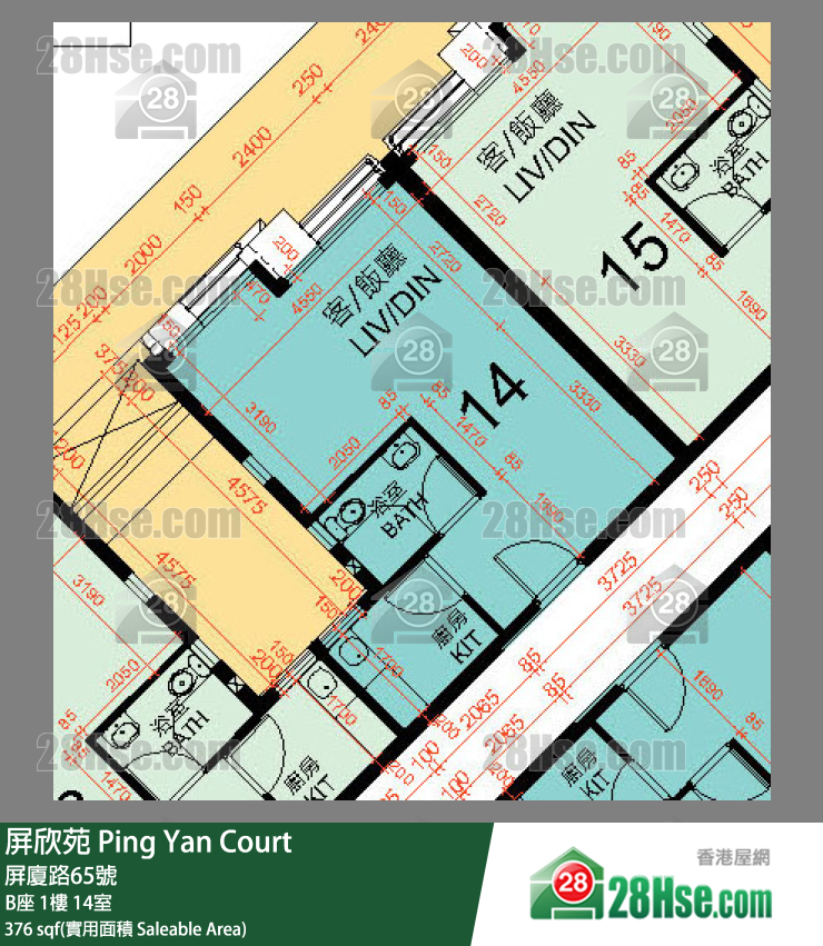屏欣苑 B座 1樓 14室 平面圖
