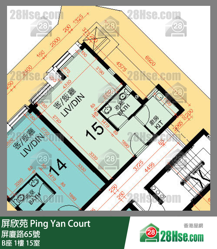 屏欣苑 B座 1樓 15室 平面圖