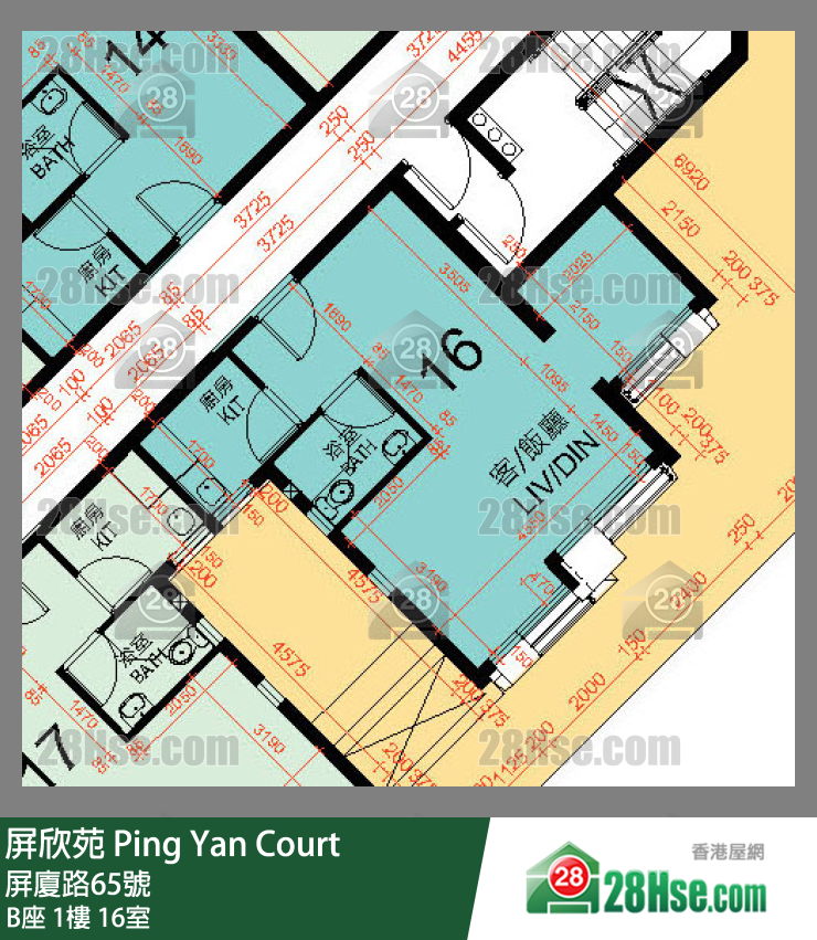 屏欣苑 B座 1樓 16室 平面圖