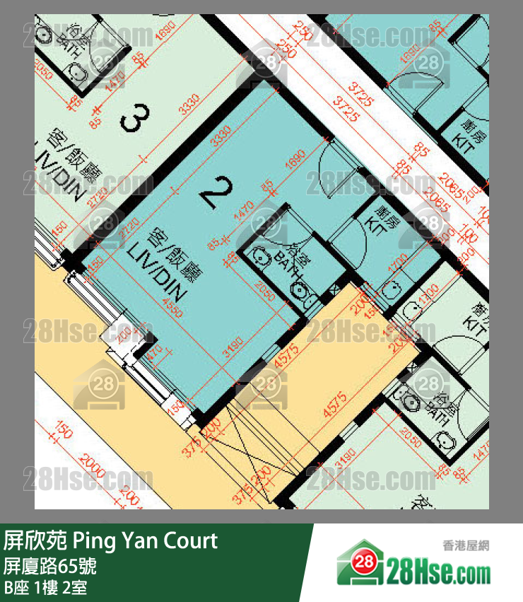 屏欣苑 B座 1楼 2室 平面图