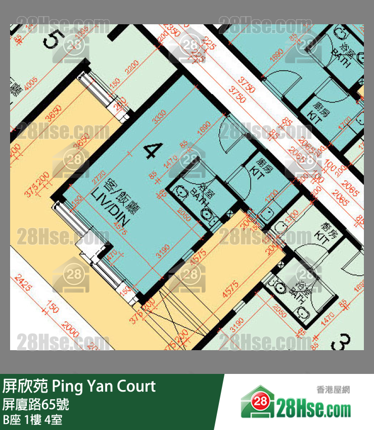 屏欣苑 B座 1樓 4室 平面圖