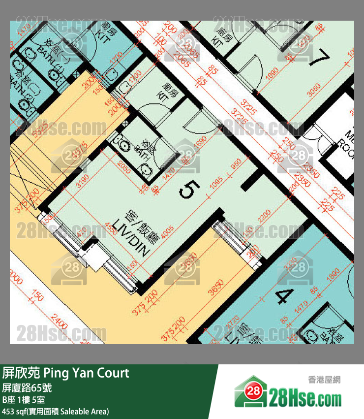 屏欣苑 B座 1樓 5室 平面圖