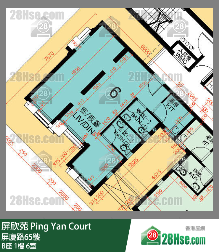 屏欣苑 B座 1樓 6室 平面圖